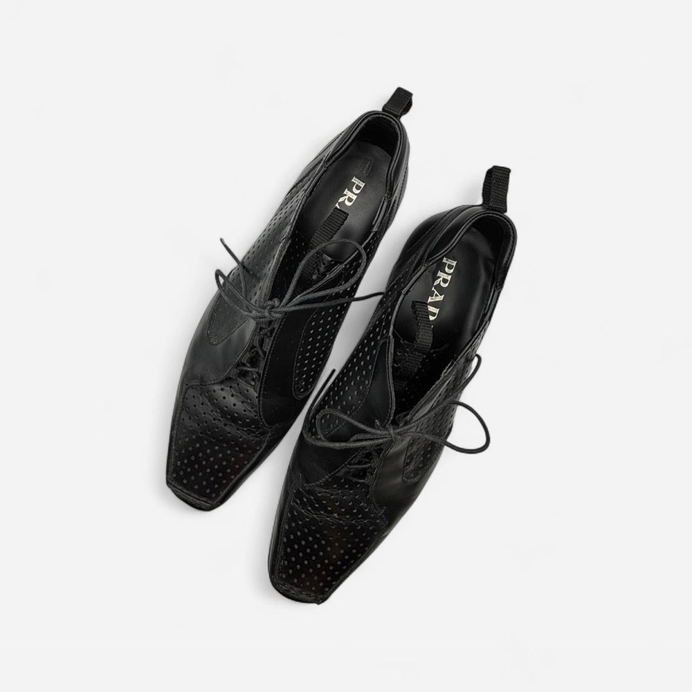 Prada Men's Perforated Black Leather Shoes US Size 7.5